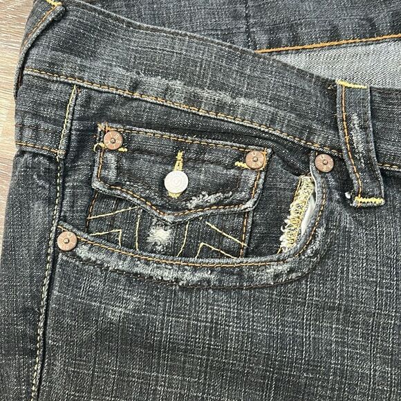 True Religion Men's Black Joey Distressed Straight Jeans Sz 36 - Picture 4 of 11